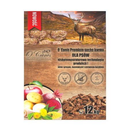 O'CANIS Jeleń z prosem, burakiem i jabłkiem , 12kg  , sucha karma premium dla psa
