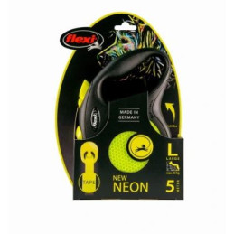 Smycz Flexi neon, odblaskowa, automatyczna taśma , rozmiar L, 5m - 20 kg