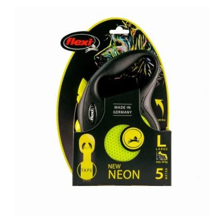 Smycz Flexi neon, odblaskowa, automatyczna taśma , rozmiar L, 5m - 20 kg
