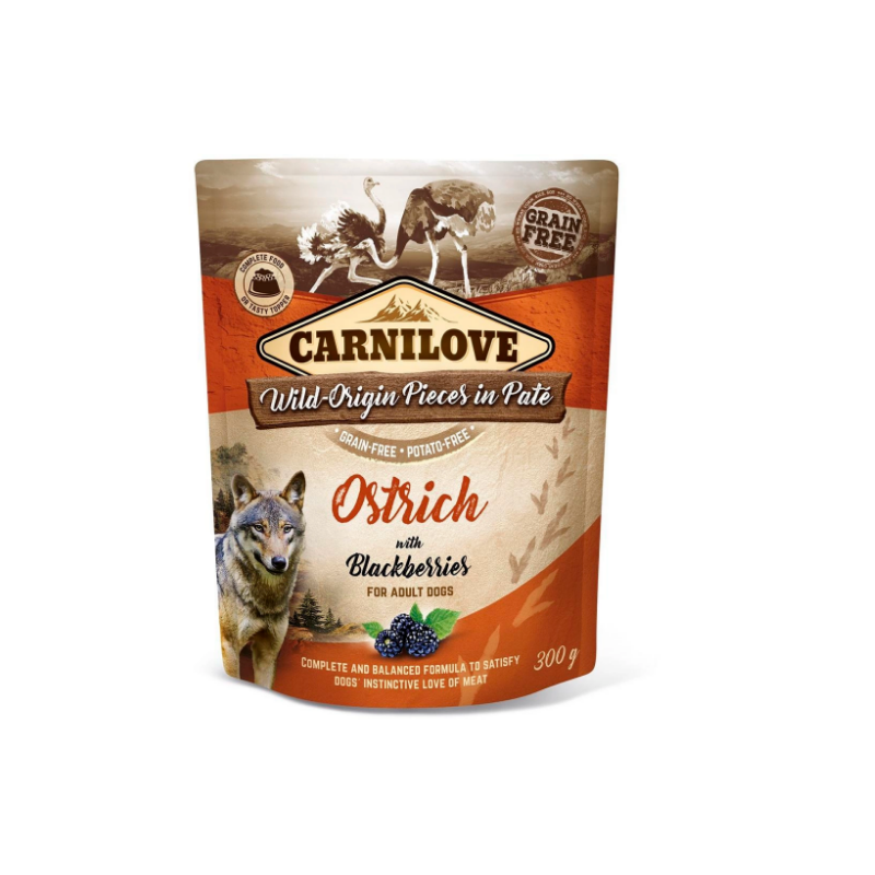 CARNILOVE Ostrich & Blackberries  saszetka 300g - mokra karma dla psa - struś z jeżynami