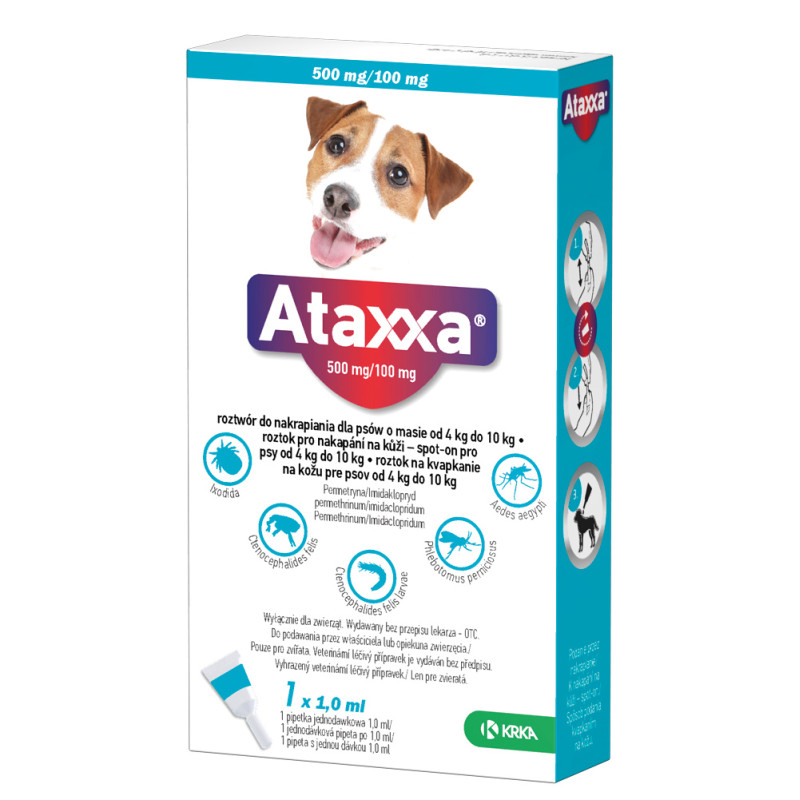 ATAXXA, KROPLE NA PCHŁY I KLESZCZE DLA PSA 4-10kg