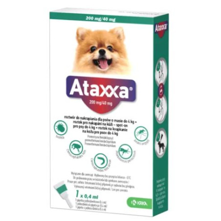 ATAXXA, KROPLE NA PCHŁY I KLESZCZE DLA PSA do  4kg