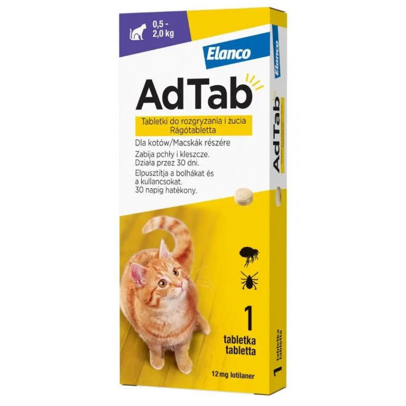 AdTab mały kot 0,5-2 KG) tabl. na kleszcze .do rozgryzania i żucia