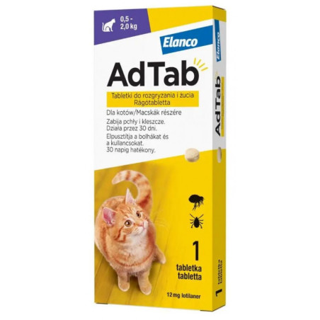 AdTab mały kot 0,5-2 KG) tabl. na kleszcze .do rozgryzania i żucia
