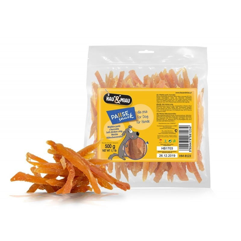 Hau&Miau, Pausesnack, miękkie paski z kurczaka, 500 g