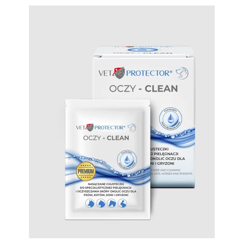 VET PROTECTOR OCZY - CLEAN - CHUSTECZKI DO OCZYSZCZANIA OCZU DLA PSA I KOTA, 20 SZT.