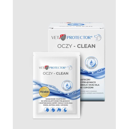 VET PROTECTOR OCZY - CLEAN - CHUSTECZKI DO OCZYSZCZANIA OCZU DLA PSA I KOTA, 20 SZT.