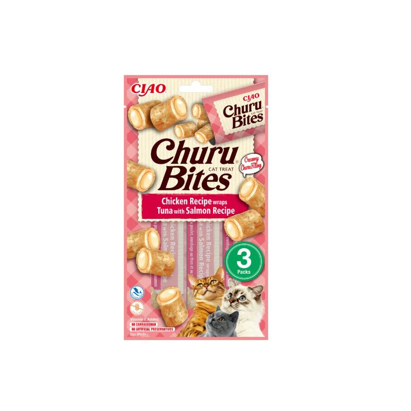 INABA CAT, CHURU BITES CHICKEN WRAPS TUNA&SALMON, 3 x 10 g