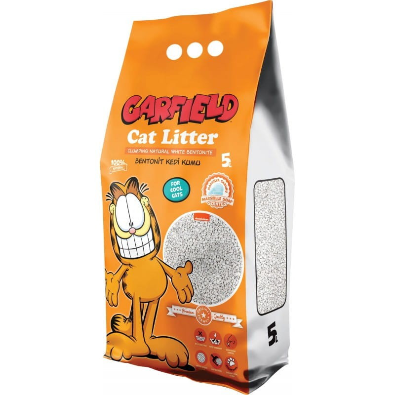 Garfield, kot, żwirek bentonitowy mydło marsylskie 5 L