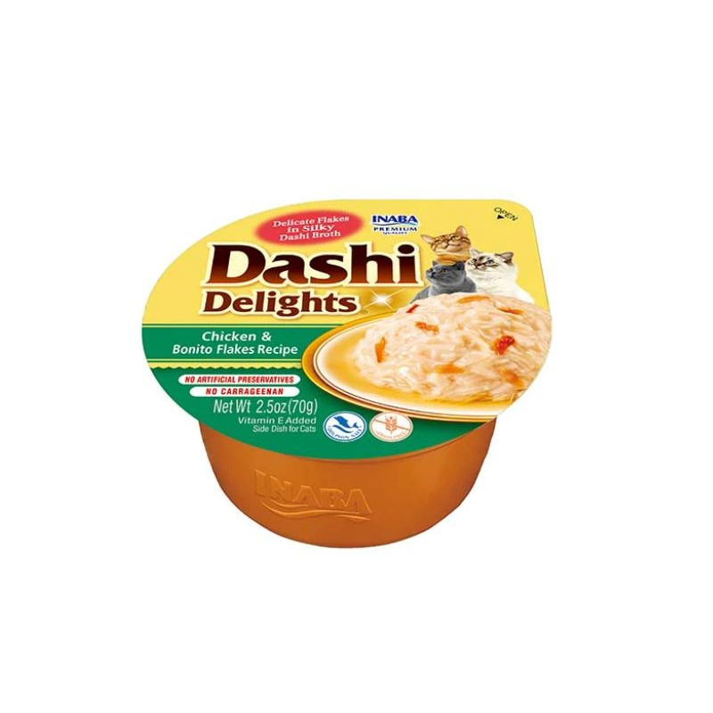 Inaba Dashi Delights, kot, kurczak z płatkami ryby bonito, 70 g