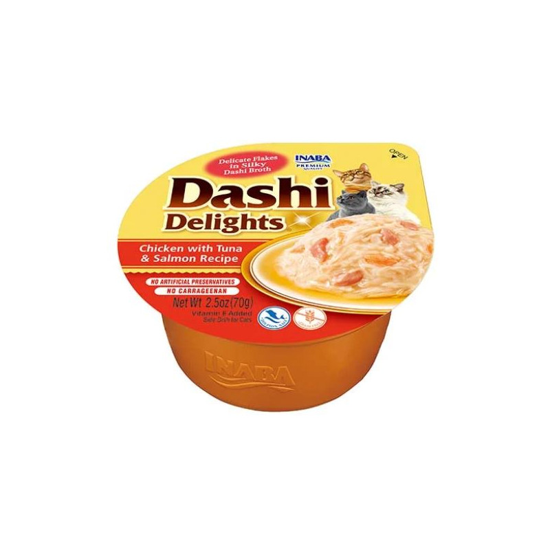 Inaba Cat Dashi Delights, kurczak z tuńczykiem i łososiem, 70 g