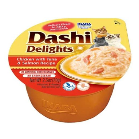 Inaba Cat Dashi Delights, kurczak z tuńczykiem i łososiem, 70 g
