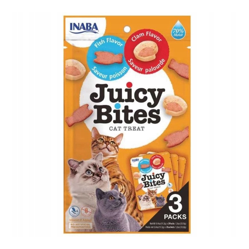 Inaba Cat, Juicy Bites, Fish Clam Flavour, 3 x 11,3 g