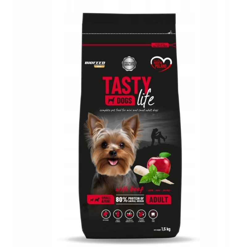 Biofeed Tasty Dogs Life z wołowiną 1,5 kg rasy małe i miniaturowe sucha karma