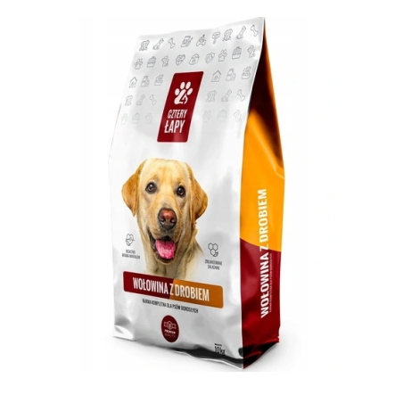 4 Łapy Premium, wołowina z drobiem 10kg sucha karma dla psa