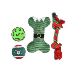 Barry King, Zestaw zabawek dla psa: piłka winylowa, piłka tenisowa, kość pluszowa, sznur - kolor zielony