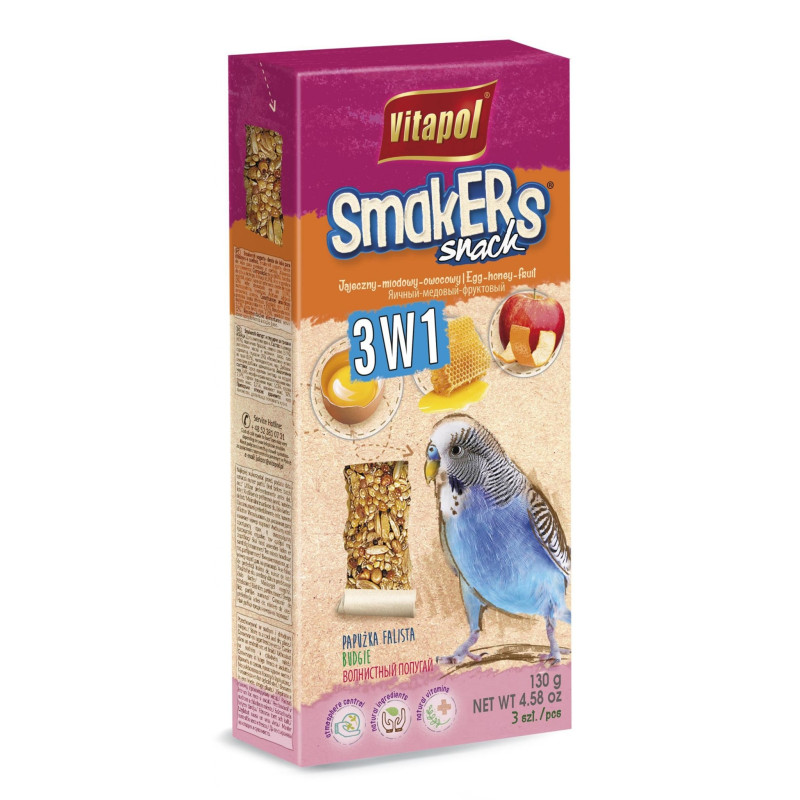 Vitapol, smakers dla papużki falistej jajeczny-miodowy-owocowy 3 szt 130g ZVP-2109