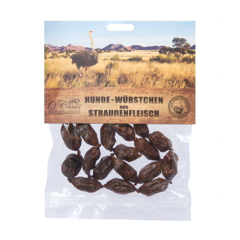 O'Canis Mini kiełbaski dla psa ze strusia, 100 g