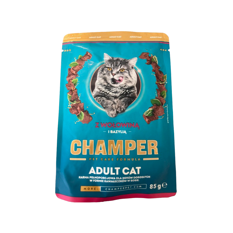 Champer, kot, wołowina z bazylią, saszetka 85 g