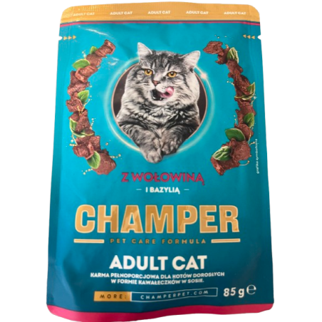 Champer, kot, wołowina z bazylią, saszetka 85 g