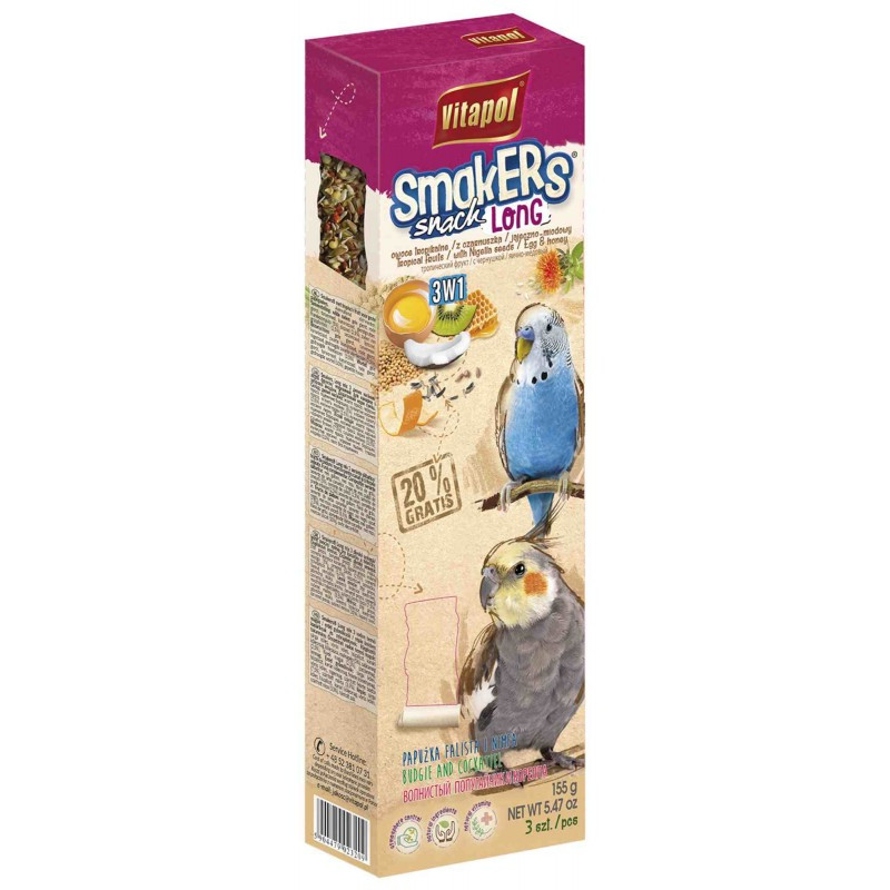 Vitapol, Smakers Long mix 3 smaki, dla papużki falistej i nimfy