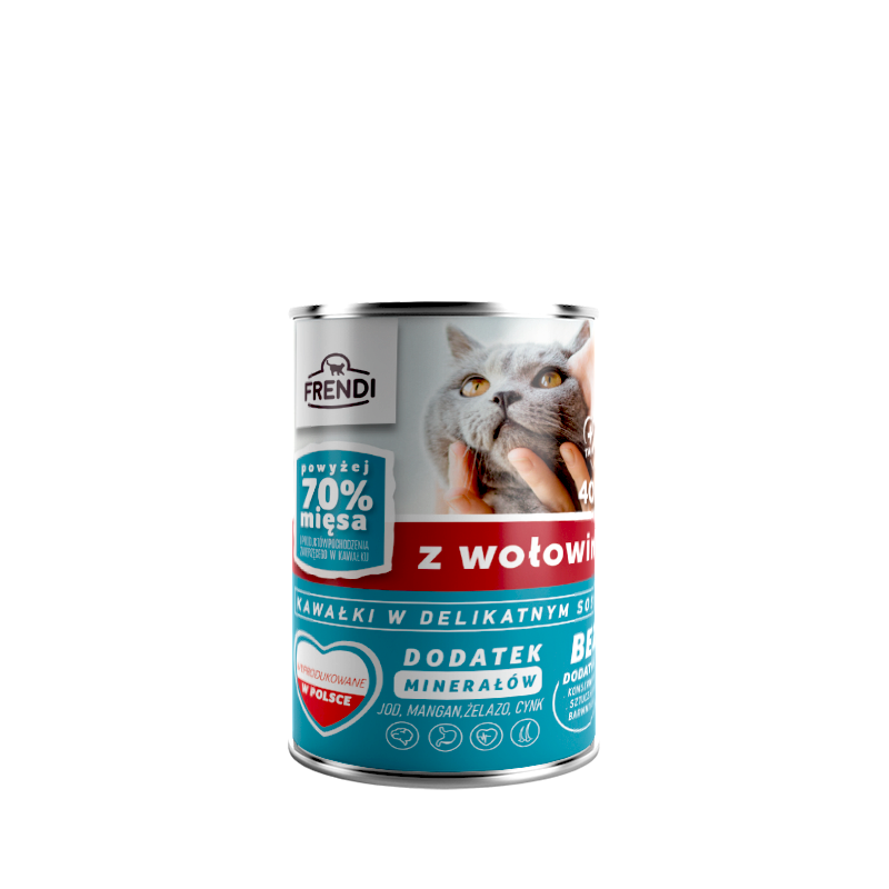 Frendi, kot, Kawałki w delikatnym sosie z wołowiną,400 g mokra karma dla kota