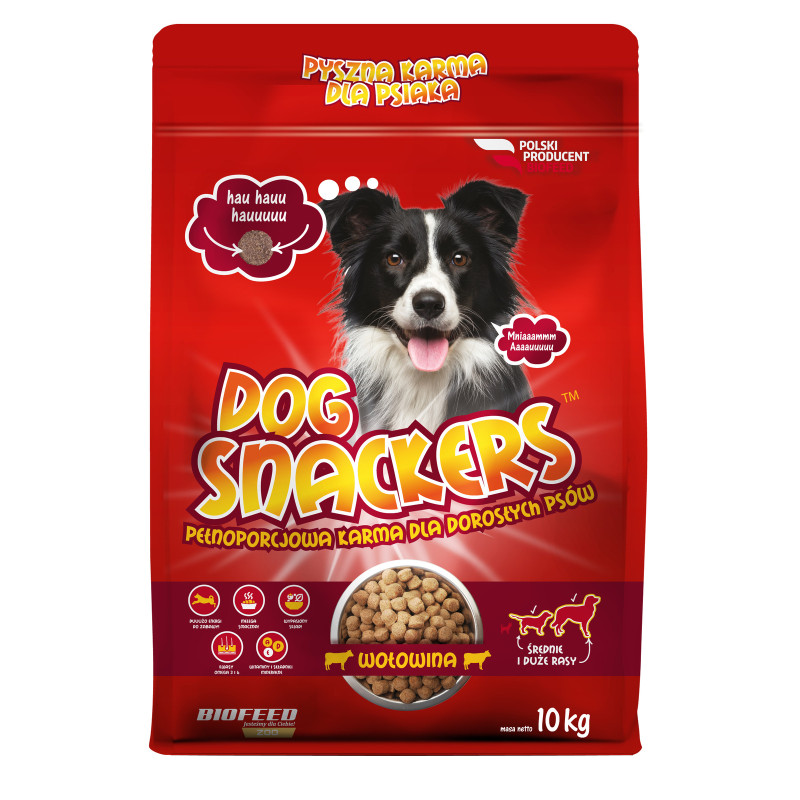 Biofeed, Dog Snackers z wołowiną, średnie i duże rasy, 10 kg