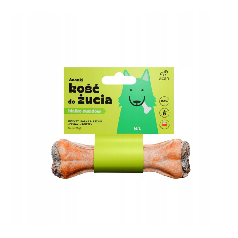 Azanki Kość do żucia M/L z insektami, jeżyną 17 cm