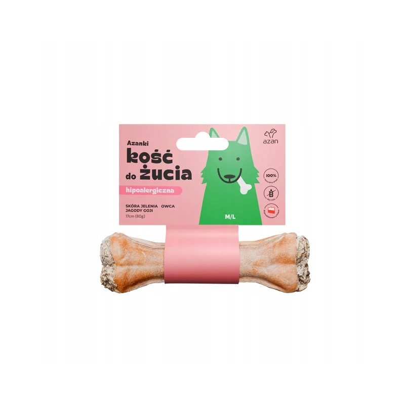 Azanki Kość do żucia M/L ze skóry jelenia, 17cm