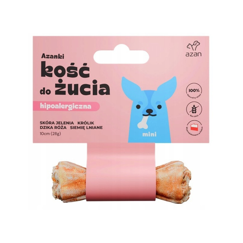 Azanki Kość do żucia MINI ze skóry jelenia, 10 cm