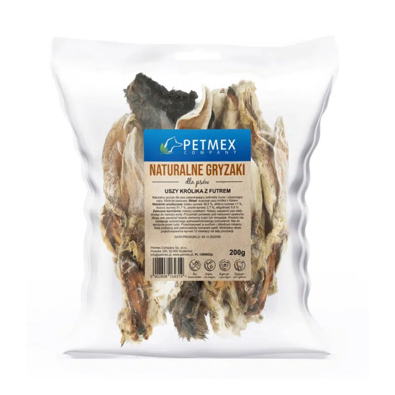 Petmex, uszy królika z futrem200g
