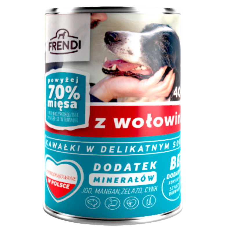 Frendi, Kawałki w delikatnym sosie z wołowiną, pies, 400 g.