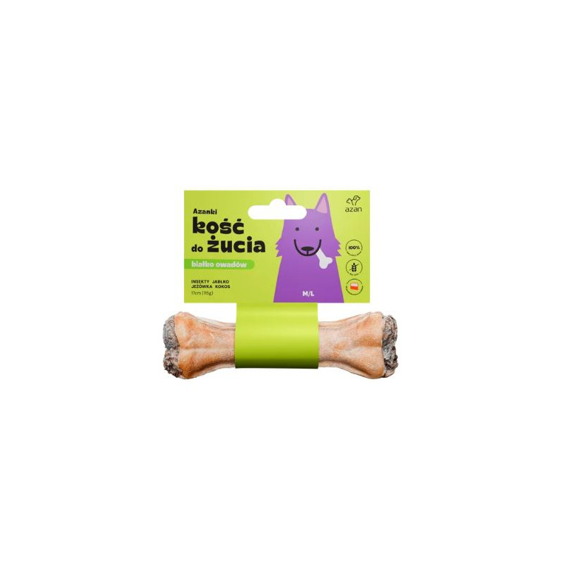 Azanki Kość do żucia M/L z insektami, jabłkiem, jeżówką i kokosem 17cm