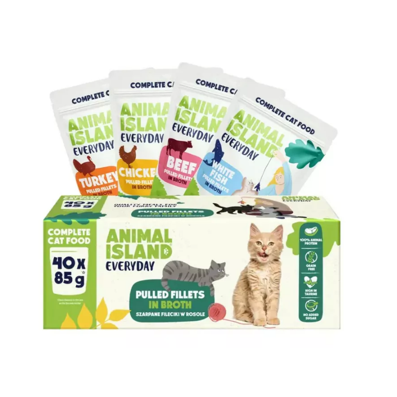 Animal Island, box 40 saszetek 85g 4 smaki (biała ryba/wołowina/kurczak/indyk)