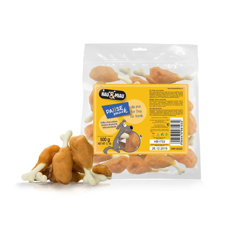 Hau & Miau, Pause snack przysmak dla psa, pałka z kurczakiem, 500 g