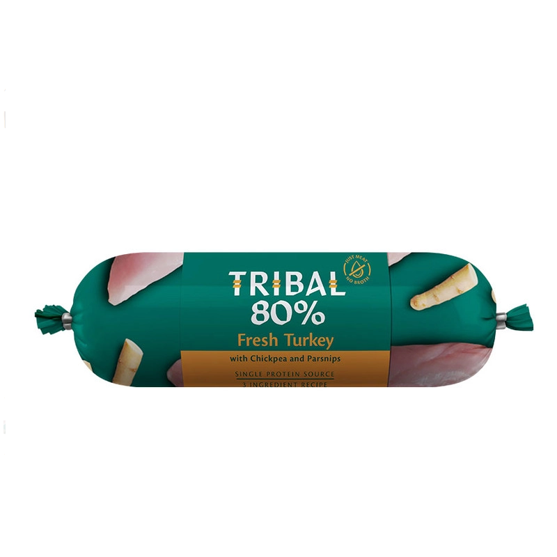 TRIBAL 80% Świeży Indyk, mokra karma dla psa, baton 300g