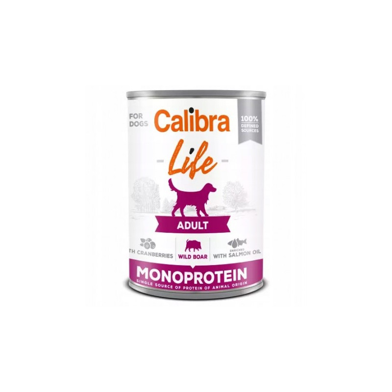 Calibra life, monobiałkowa, dzik z żurawiną, pies, puszka 400 g