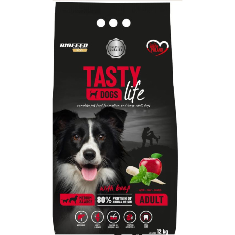 Biofeed, Tasty Dogs Life z Wołowiną, dla dorosłych Psów Średnich i Dużych Ras, 12 kg