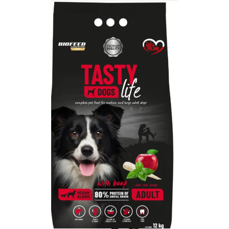 Biofeed, Tasty Dogs Life z Wołowiną, dla dorosłych Psów Średnich i Dużych Ras, 12 kg