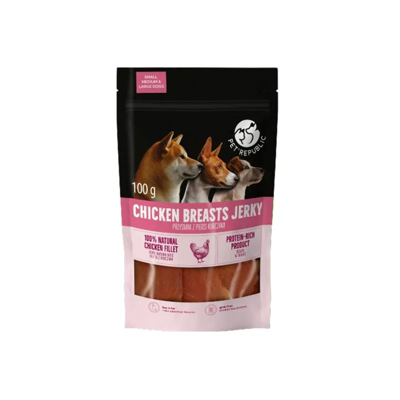 Pet Republic,  Suszone piersi z kurczaka, dla psa 100 g