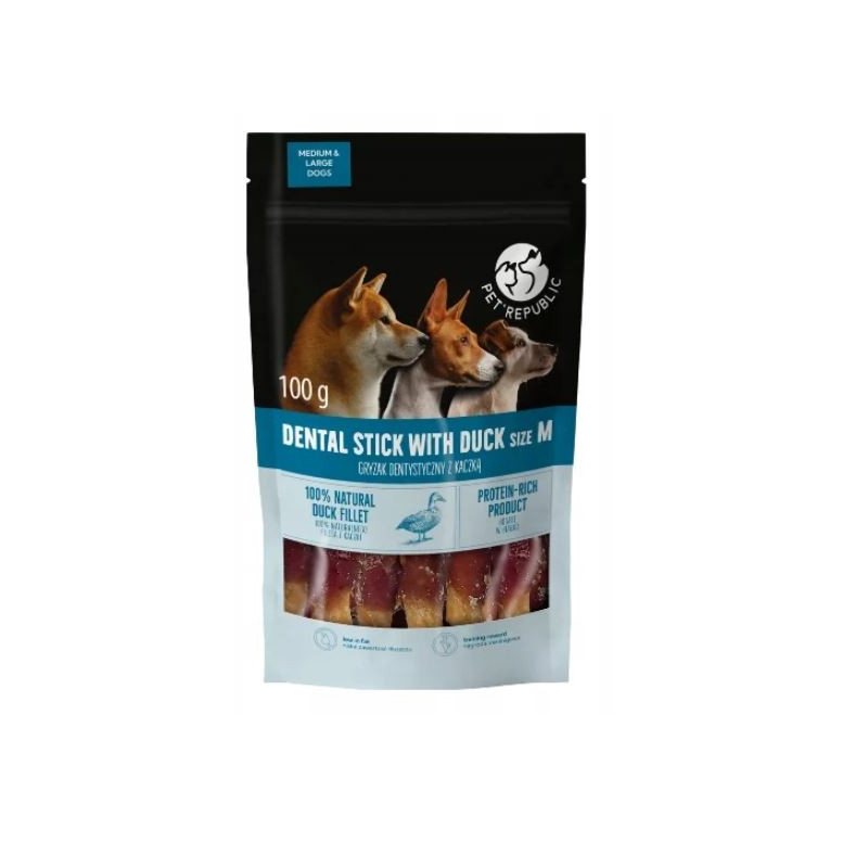 Pet Republic, Gryzak dentystyczny z kaczką, M, 100 g
