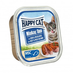 Happy Cat, Minkas duo, deserówka pasztet, dla kota, wołowina i łosoś, 100g