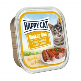 Happy Cat, Minkas duo, deserówka pasztet, dla kota, wołowina i królik, 100g