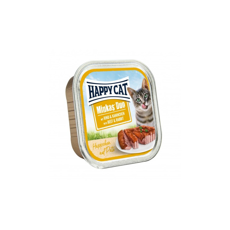 Happy Cat, Minkas duo, deserówka pasztet, dla kota, wołowina i królik, 100g