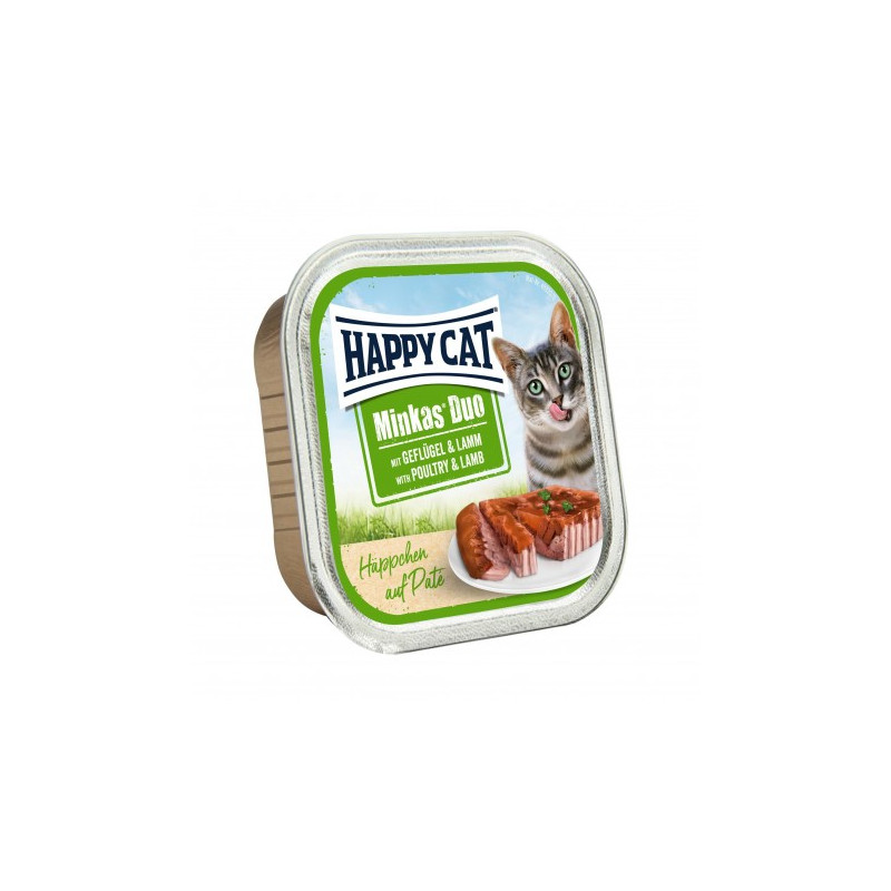 Happy Cat, Minkas duo, deserówka pasztet, dla kota, kurczak i jagnięcina, 100g
