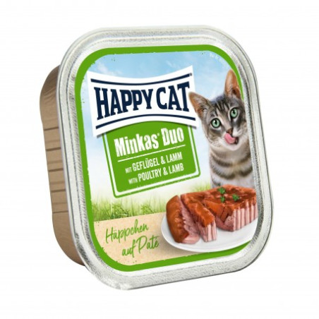 Happy Cat, Minkas duo, deserówka pasztet, dla kota, kurczak i jagnięcina, 100g