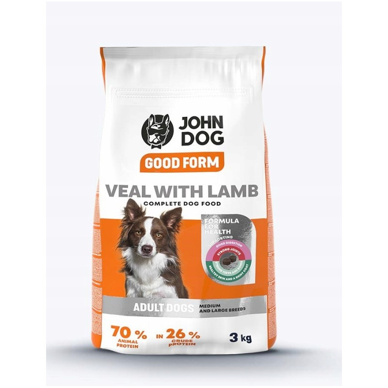 John Dog, Good Form, Średnie i duże rasy, Cielęcina z jagnięciną, 3 kg