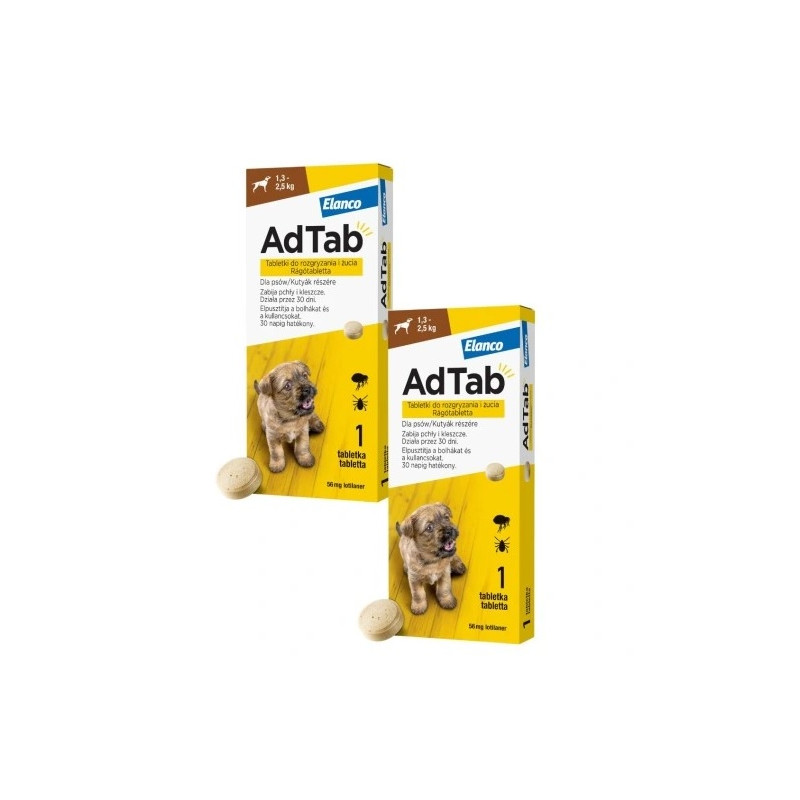 AdTab pies 1,3-2,5kg x2 tabletka na kleszcze dla psa 2 sztuki