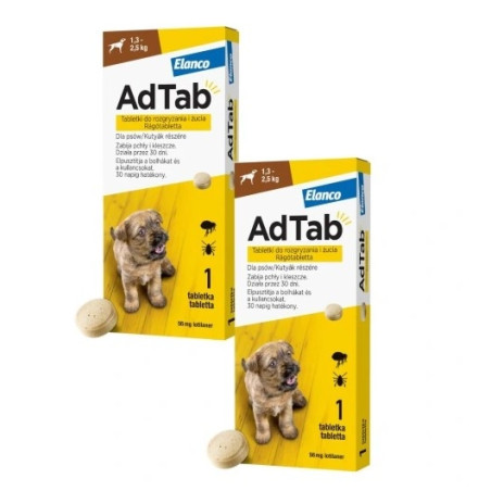 AdTab pies 1,3-2,5kg x2 tabletka na kleszcze dla psa 2 sztuki