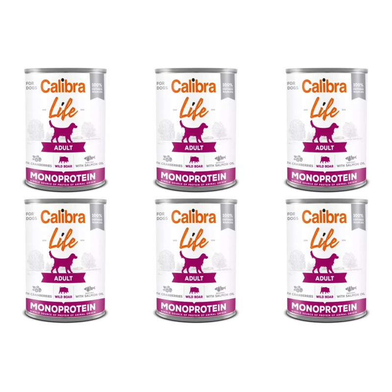 Calibra life, monobiałkowa, dzik z żurawiną, pies, 6 x 400 g